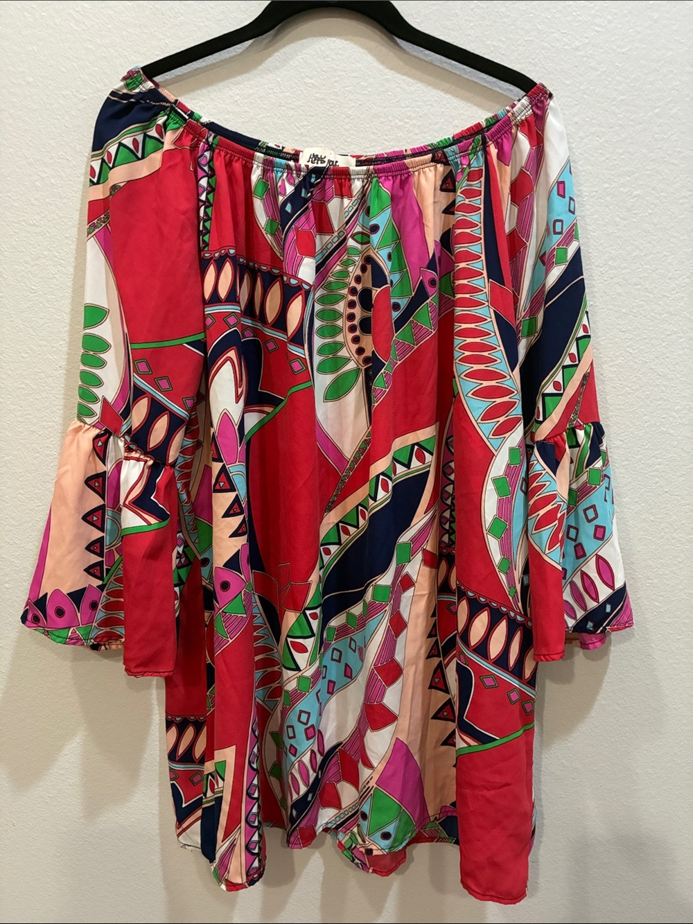 Hippie Love Off-Shoulder A-Line Top Blouse in Bold Multi-Color Print